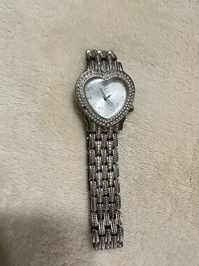 Women's Silver Heart Bracelet Watch with Crystal Accents